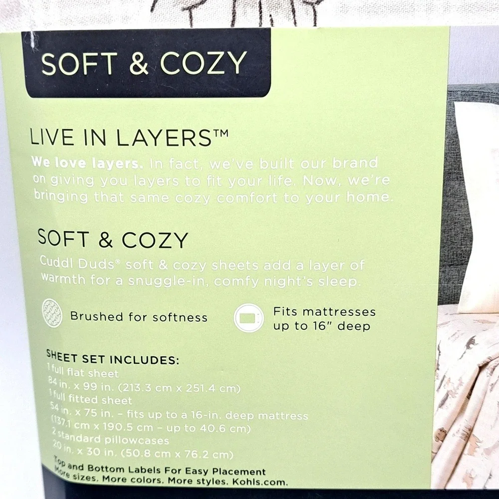 Cuddl Duds Sheet Set Full Size Tan Plaid Dogs Microfiber Soft Warm Bedding New
